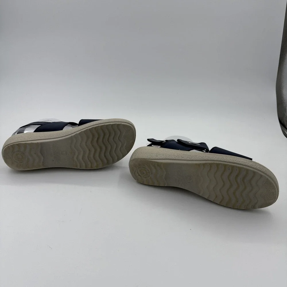 Fly Fot Women's Navy Blue Sandals Size 39 US 8 -8.5 Anatomic Strappy Wedge
